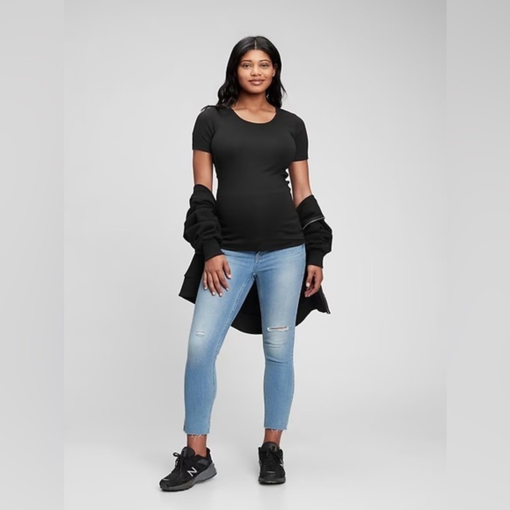 Gap Maternity Black Ruched Side Tee Womens Medium Stretch Pregnancy Top